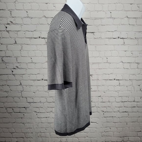 Rag & Bone Grey White Harvey Striped Cotton-Blend Johnny Polo Shirt Large L - Picture 16 of 16